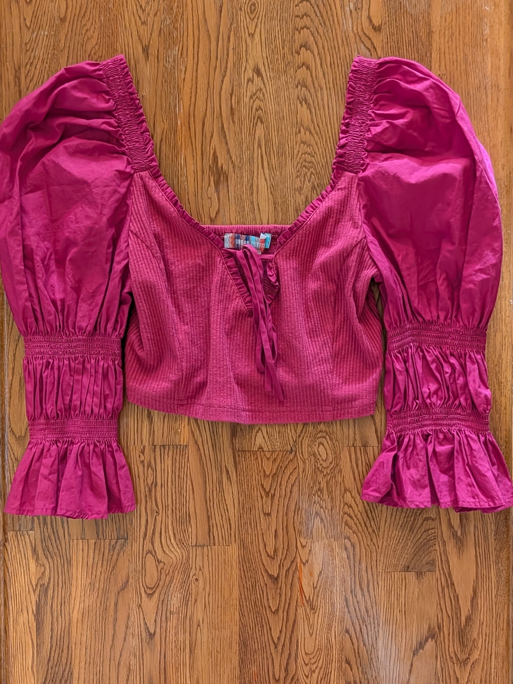 Urban Outfitters Magenta Puff Sleeve Crop Top